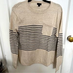 Jcrew oatmeal and navy striped sweater with pocket